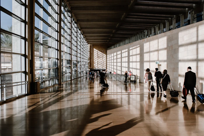 Sunlit airport terminal